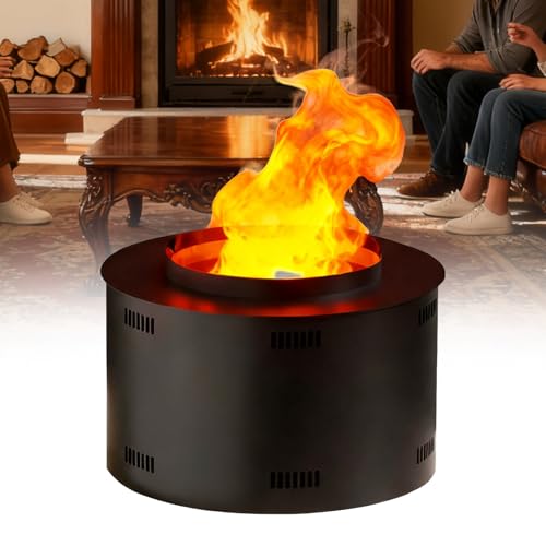 Upgraded 3D Water Vapor Fireplace/Round 3D Water Vapor Fireplace - with Adjustable Flame Height, Remote & Touch Control, Low Noise, Matte Black Finish for Modern Home/Office 30cm/11.8in