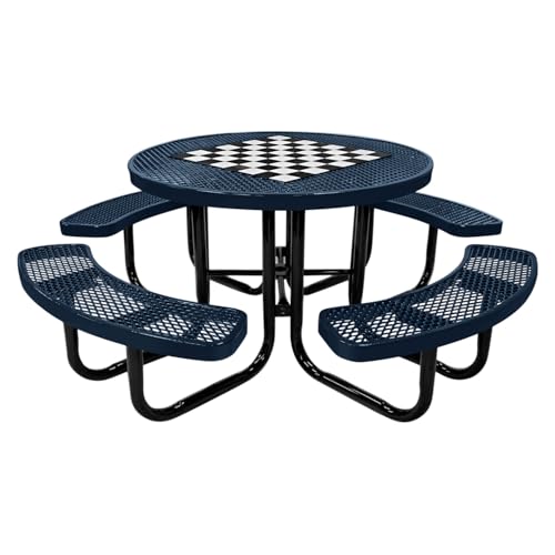 COATEDOUTDOORFURNITURE 46In Round Game Picnic Table, Expanded, Dark Blue