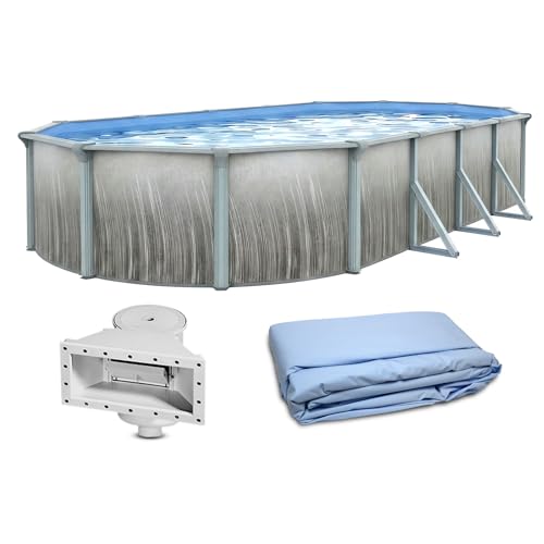 Blue Wave Martinique 12x24-ft Oval 52-in Deep Hard Sided Steel Wall Above Ground Pool with 7-in Top Seats, 6-in Verticals, Skimmer & Vinyl Liner - 6,300 Gallon Cap for Family Swimming & Recreation