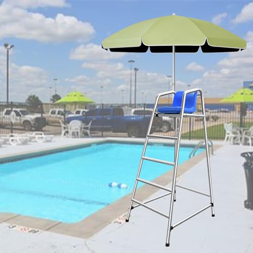 UMJIGF Lifeguard Observation Chair, Swimming Pool Lifeguard Chair Life-Saving Equipment with Parasol Hole, Heavy Duty Beach Water Park Deck Observation Lookout Ladder, 120 150 1,Silver-4 Steps