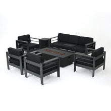 Christopher Knight Home Cape Coral Outdoor Aluminum 7 Piece Conversation Set with Fire Table Dark Gray + Gray