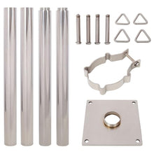 GRERON 12FT Sun Shade Sail Pole, 304 Stainless Steel Shade Sail Post with Base Plate, Adjustable Triangular Ring Clamp System, Heavy Duty Canopy Pole Kit for Patio, Backyard, Garden & Deck, Silver