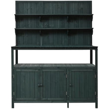 Merax Outdoor Potting Bench Table with Hutch, 50.2" Fir Wood Garden Workstation, Large Countertop, 2 Shelves, 2 Cabinets, 3 Side Hooks, Wooden Gardening Planting Table for Backyard, Patio, Green