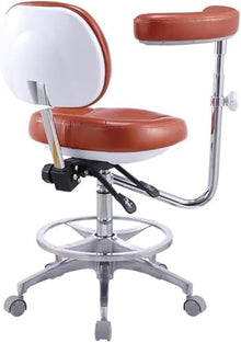 Dental Medical Mobile Chair Adjustable Stool Microfiber Leather with 360° Rotation Armrest Orange