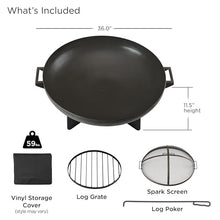 Real Flame Anson 36” Round Patio Wood Burning Outdoor Fire Pit, Heavy-Gauge Steel Fire Pit for Backyard, Porch, Deck, Camping. Includes Spark Screen, Poker, Log Grate and Storage Cover.