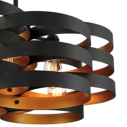 Possini Euro Design Zia Black Gold Metal 6-Light Chandelier Black