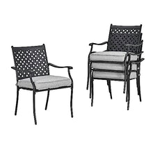 LOKATSE HOME Patio Dining Chairs Set of 4, Stackable Metal Wrought Iron Outdoor Chairs with Armrests & Thick Grey Cushions, All-Weather Heavy Duty Furniture for Garden, Backyard, Deck & Balcony
