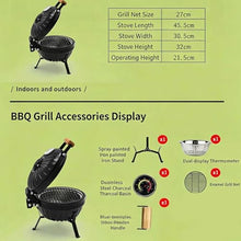 Ceramic Grill with Stainless Steel Grates,Thermometer, Wooden Handle, Outdoor BBQ Smoker for Cooking,Camping,Picnic(B)