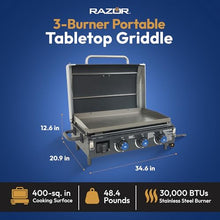 Razor Portable Tabletop Gas Grill Griddle with Rolling Prep Cart, Black
