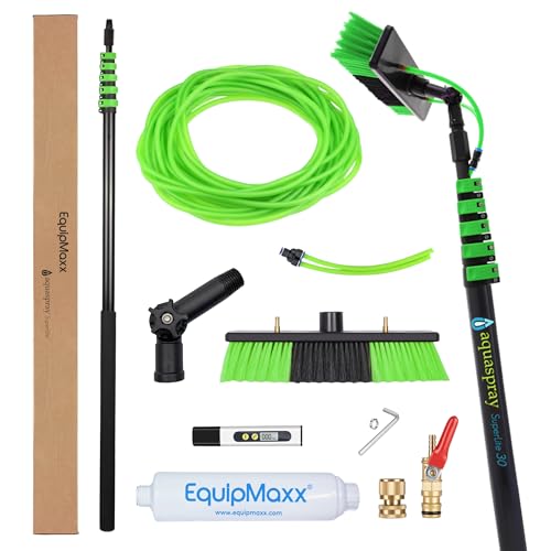 EQUIPMAXX 30 Foot (Long Reach) Solar Panel Cleaning Brush & Pole with Inline Water Filter System for Solar Panel and Window Cleaning Extendable Water Fed Pole Cleaning Kit