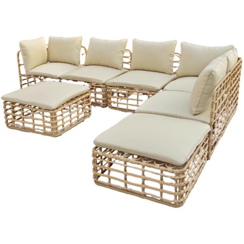 JOSOGO Outdoor Sofa, Southeast Asian-Style Courtyard Homestay Terrace Sunroom, Outdoor Garden Leisure Area Sofa, Rattan Furniture(A7)