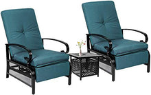 Skiway Outdoor Patio Recliner with Hand-Woven Wicker,Rust-Resistant Frames and Small Side Table Set of 3(Peacock Blue),2 seats