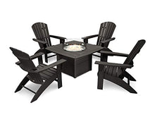 POLYWOOD Nautical 5-Piece Curveback Adirondack Chair Conversation Set with Fire Pit Table