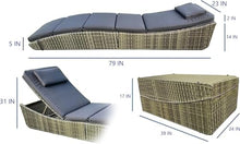 BTEXPERT Set of 2, Foldable Outdoor Chaise Pool Lounge Chairs Folding Wicker Rattan Sun Bed Patio Couch Reclining Lounger Adjustable Padded Backrest Pillow Assembled - Grey - Two