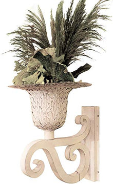 MY SWANKY HOME Ornate White Iron Scroll Wall Mounted Planter Flower Urn Bracket Outdoor Metal