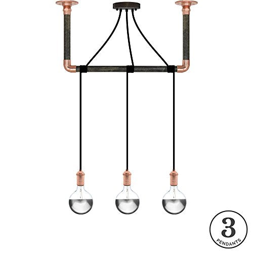 Eclectic Black and Copper Pendant Light Wrapped Ebony Black and Copper Ceiling Bracket - Hangout Lighting - 3 Pendants