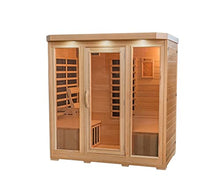 Heat Wave 4 Person Sauna Hemlock Wood Sonoma 9 Carbon Infrared Heaters MP3 Player Chromo Therapy Lighting 120V 2100W Wood