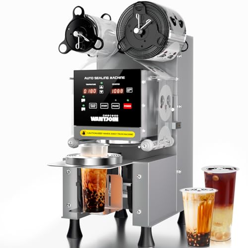WantJoin Full Automatic Cup Sealing Machine 90/95mm 500-650 Cups/H Digital Control LCD Panel Grey