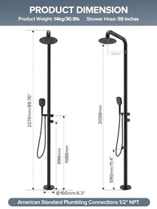 WCQQ 316 Stainless Steel Outdoor Freestanding Shower,Matte Black
