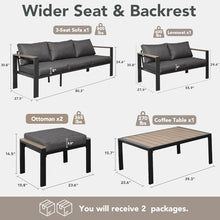 ADRERIC Patio Furniture Set 7 Seats and Coffee Table, 5 Pieces Patio Conversation Set with Thick Cushion, Ottomans, Deluxe Aluminum Modern Outside Sectional for Porch, Balcony, Deck, Yard, Dark Gray