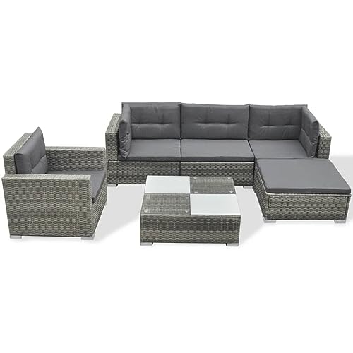 YWMLFZ Rattan Gray 6 Piece Patio Lounge Set with Cushions Poly Soft and Comfortable for Outdoor Backyard Gardens