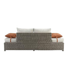 Benjara BM186069 Resin Wicker and Aluminum Patio Sofa and Ottoman with 2 Pillows, Beige
