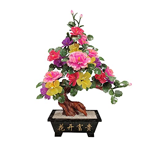 QTBH Fake Bonsai Tree Chinese Style Jade Flower Decoration Bonsai Home Office Decor Antique Jade Carving Bonsai Flower Ornaments Good Gifts for Moms and Friends Artificial Bonsai Tree