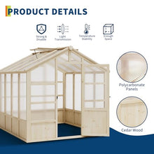 Large Wood Greenhouse, Heavy Duty Walk-in Green House with 6mm Thick Polycarbonate Panels and Adjustable Roof Vents, Lockable Door for Outdoor Garden Backyard