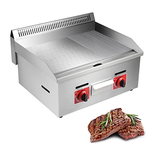 Gas Griddle, Commercial Countertop Grill, Large Stainless Steel Nonstick Griddle, Kitchen Fried Pans, BBQ Grill Barbecue Bacon Egg Fryer, Independent Temperature Control for Home Commercial,722