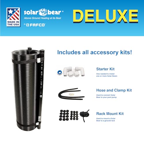 FAFCO Solar Bear Deluxe - Solar Pool Heater for Above-Ground Pools, Universal, with Starter Kit, Hose and Clamp Kit and Rack Mount Kit