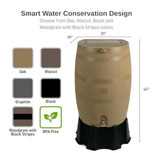 RTS Home Accents 50-Gallon Rain Barrel, Flat Back Rain Water Collection Barrel, Stand and Link Kit Included, Oak Color (2 Pack)