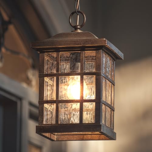 Urban Ambiance Luxury Craftsman Outdoor Pendant Light, Medium Size: 15" H x 9.5" W, with Tudor Style Elements, Highly-Detailed Design, Oil Rubbed Parisian Bronze Finish and Water Glass, UQL1251
