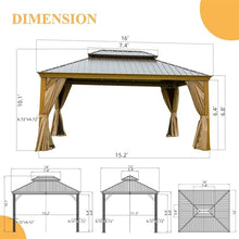 12' X 16' Hardtop Gazebo, Outdoor Metal Shelter Canopy with Galvanized Steel Double Roof, Aluminum Frame, Curtains and Netting, Suitable for Patio, Deck, Garden (12'X16' (Wood))