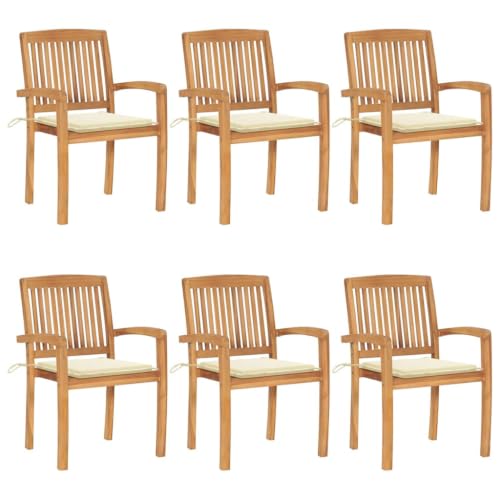 LKJephalotrope Teak Stacking Patio Chairs with Cushions Set of 6