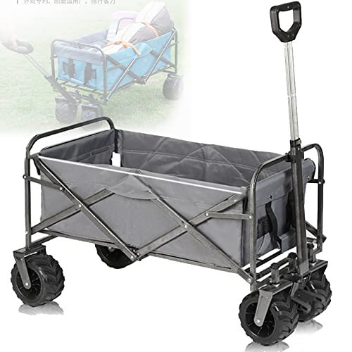 Collapsible Steel Frame Outdoor Utility Wagon, Portable Shopping Carts Wheelbarrow Collapsible Folding Utility Wagon with Removable Fabric Beach Wagon Cart for Outdoors Activities, Camping (Grey)