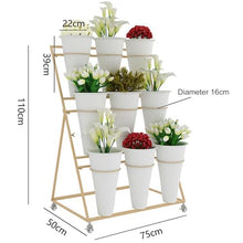 Flower Display stand s with Flower Buckets, Movable Plant Cart Shelf Cut Flowers Container Shelf, Metal Mobile Florist Bouquet stand for Flower Shop, Wrought Ir（Black Frame Black Bucket-75×50×110cm）