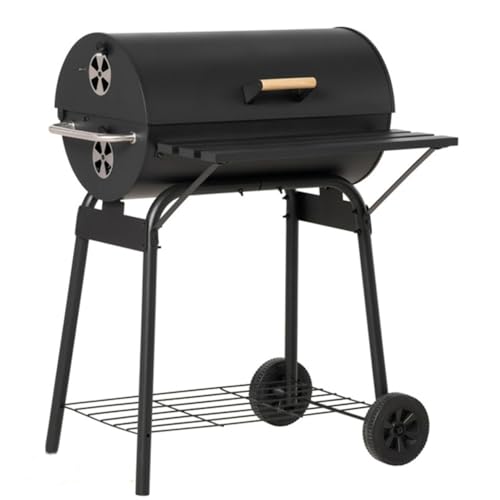 Offset Charcoal Smoker Grill Combo, 2-in-1 Barrel Style Grill & Smoker, Dual Shelves, Storage Rack & Wheels, for Backyard & Camping
