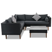 YWMLFZ 4-Pieces Outdoor Wicker Sofa Set, Patio Furniture L-Shape, Cushions and Black Rattan