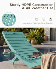 PLUUV HDPE Pool Chaise Lounge Chairs with Cup Holder, Set of 4, Blue
