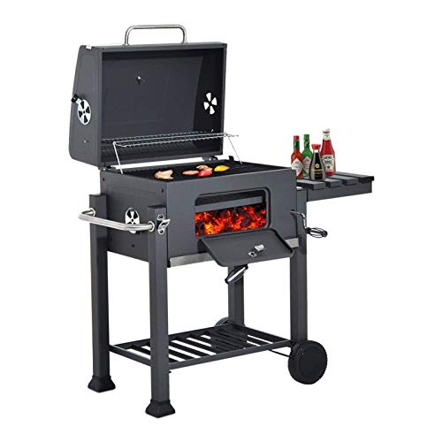 Trolley Grill Portable Charcoal Grill Garden Outdoor Camping Food Cooking Barbecue Stove Trolley with Big Wheels