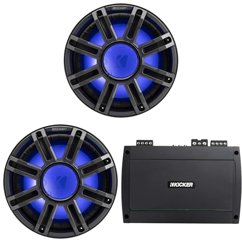 KICKER 12-Inch Premium Marine Subwoofer & 48KXMA8004 Marine Amp Bundle