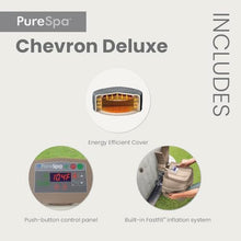 INTEX 28471EH 6 Person PureSpa Chevron Deluxe Outdoor Inflatable Portable Hot Tub, Includes Energy Efficient Spa Cover, Spa Control App, Saltwater System Ready, 77" x 77" x 28"