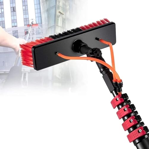 LMMIAMZ Window Cleaning Brush with Hose-Fed Telescopic Pole, Multi-Purpose Cleaning Tool for Solar Panels, Pool Walls, Tiles, and High Windows (55cm Brush Head 10M/33FT)