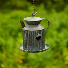 Hanging Metal Teapot Birdhouse/Feeder Decor (Set of All 6 (1 of Each), Galvanized Finish)