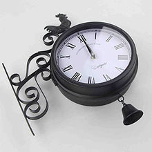 J3DFGFLR Outdoor Garden Wall Clock Garden Wrought Iron Wall Clock Outdoor Double-Sided Rooster Design Wall Hanging Clock with Bell for Garden Home Decoration