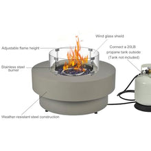 Propane Outdoor Fire Pit Table with Wind Glass Shield, Flint & Concrete Look 32-inch Round Patio Gas Fire Table 50,000 BTU w/Lid, Fire Glass, Cover, Pre-Attached 10ft Propane Hose