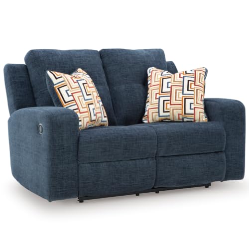 Signature Design by Ashley Danum Small Reclining Loveseat Sofa, Ink Blue