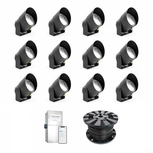 Haven Lighting Smart Phone Controlled Up LED Lights, Landscape Lighting Kit - Exterior House Lighting, Aluminum 12-Pack