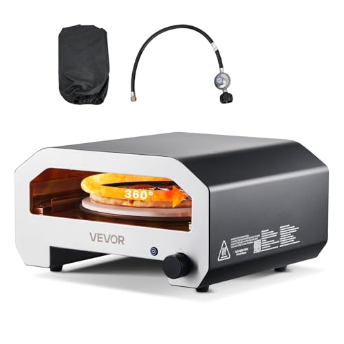 VEVOR 16 in Outdoor Pizza Oven, Auto Rotating Propane Gas Pizza Ovens, Portable Pizza-Cooker with Electric Rotate Pizza-Stone, Carry Bag, Propane Pizza Maker For Outside Backyard Patio Camping, Black