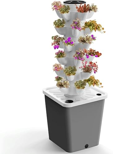 BTURYT Indoor Hydroponic Growing Tower Growing Vertical Growing Tower 6 Layers 30 Plant Sites with Pump and Mobile Water Tank